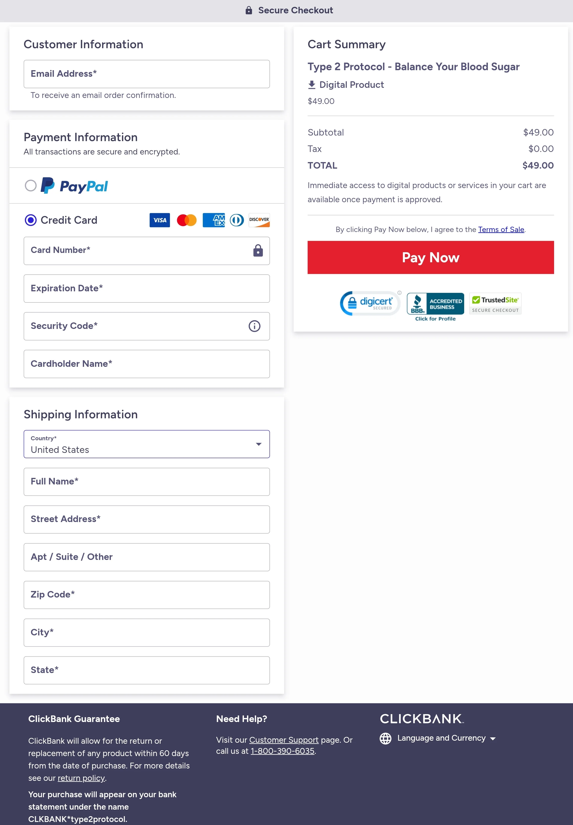 Type 2 Diabetes Reversal Protocol order form